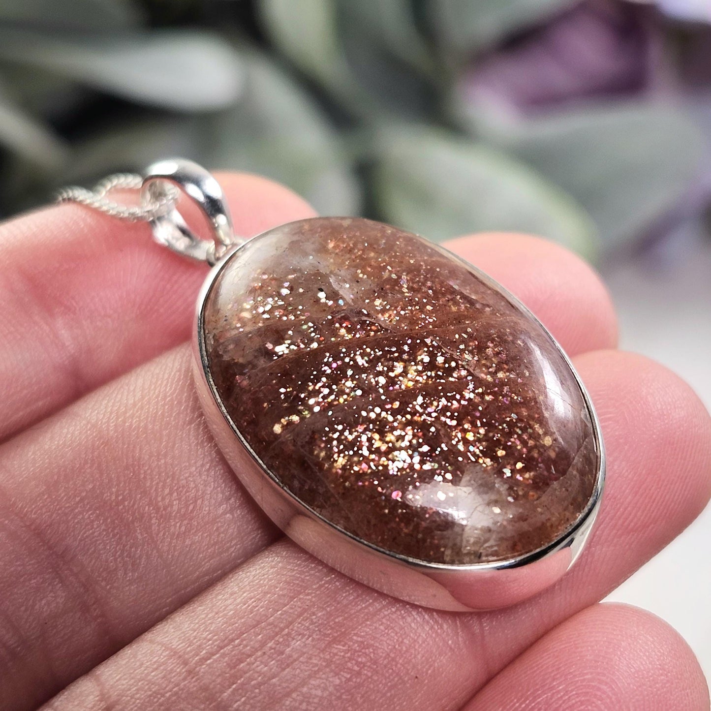 Rainbow Sunstone Pendant, Sterling Silver Sunstone Necklace