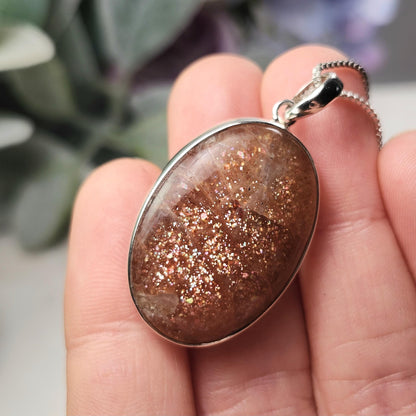 Rainbow Sunstone Pendant, Sterling Silver Sunstone Necklace