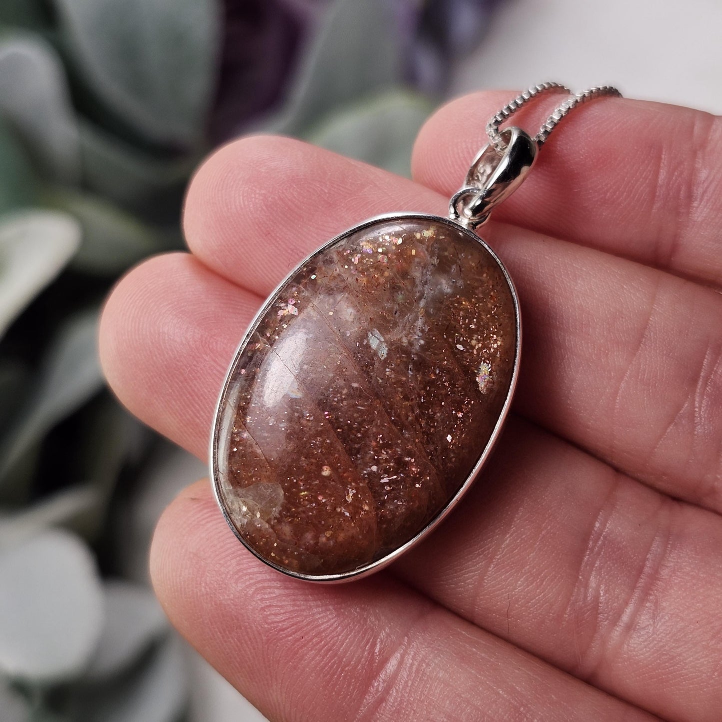 Rainbow Sunstone Pendant, Sterling Silver Sunstone Necklace