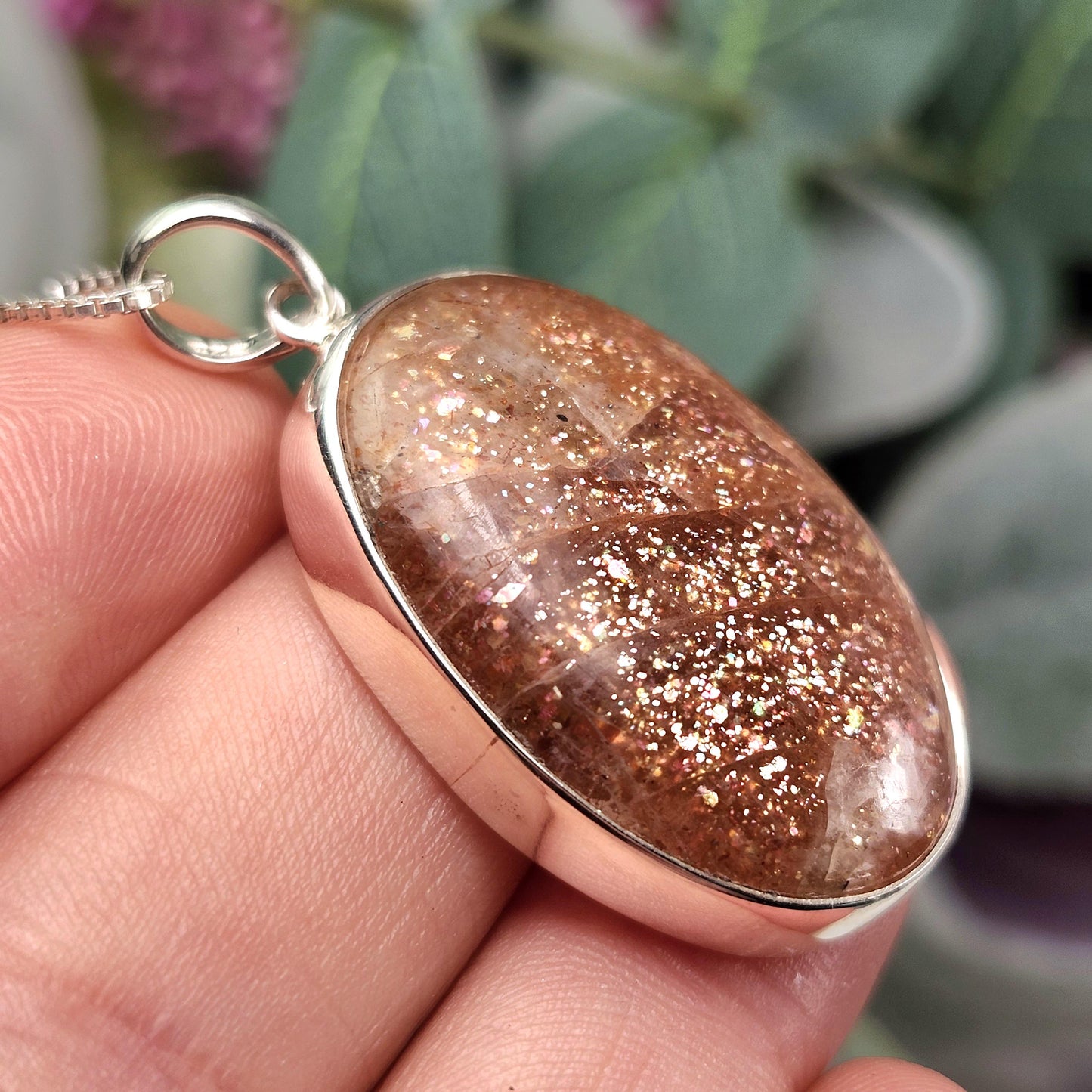 Rainbow Sunstone Pendant, Sterling Silver Sunstone Necklace