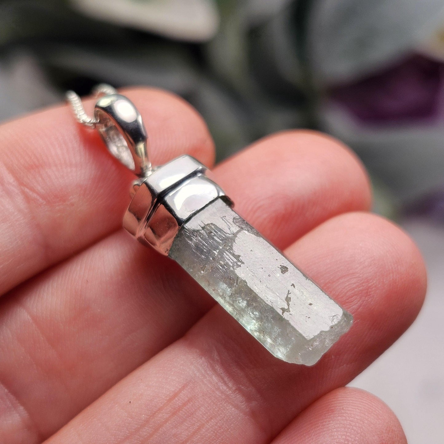 Terminated Aquamarine Pendant, Sterling Silver Aquamarine Necklace from Nigeria
