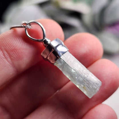 Terminated Aquamarine Pendant, Sterling Silver Aquamarine Necklace from Nigeria