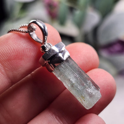 Terminated Aquamarine Pendant, Sterling Silver Aquamarine Necklace from Nigeria