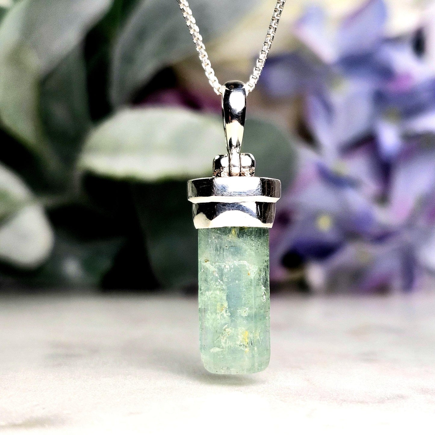 Terminated Aquamarine Pendant, Sterling Silver Aquamarine Necklace from Nigeria