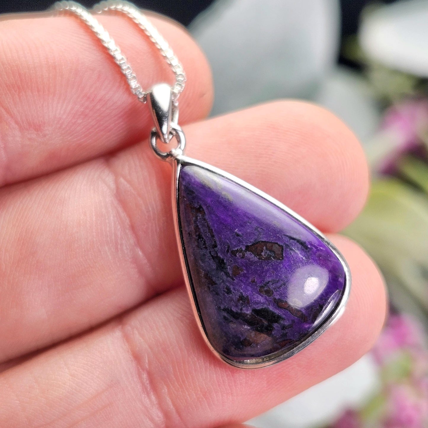 Sugilite Pendant, Sterling Silver Sugilite Necklace, Sugilite Jewelry
