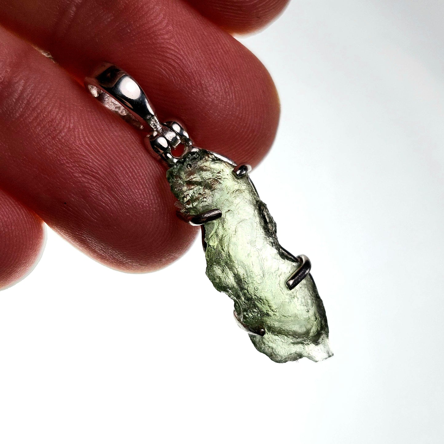 Genuine Moldavite Pendant, Sterling Silver
