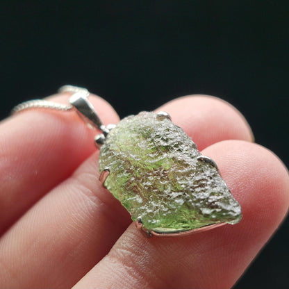 Genuine Moldavite Pendant, Sterling Silver
