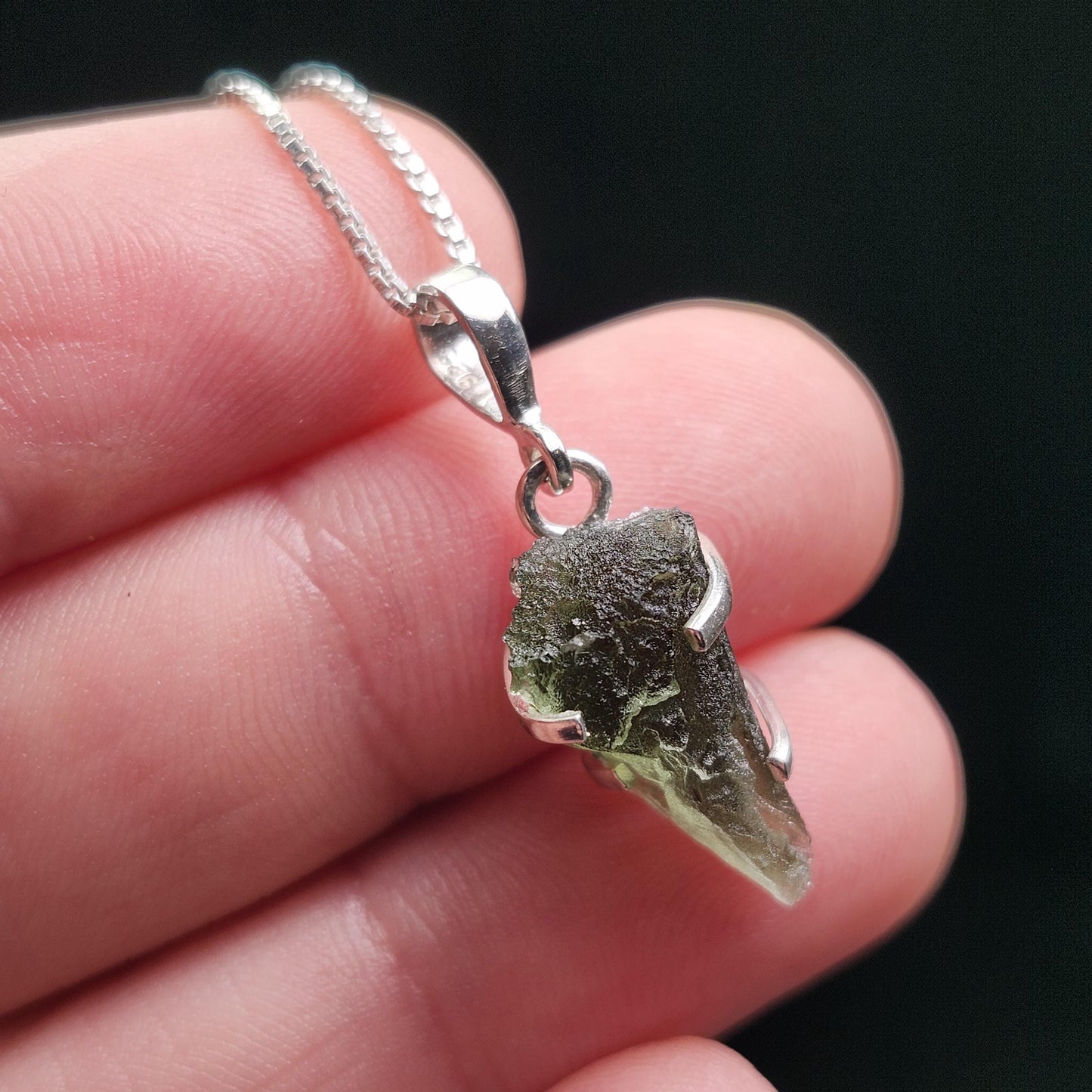 Genuine Moldavite Pendant, Sterling Silver Moldavite Necklace