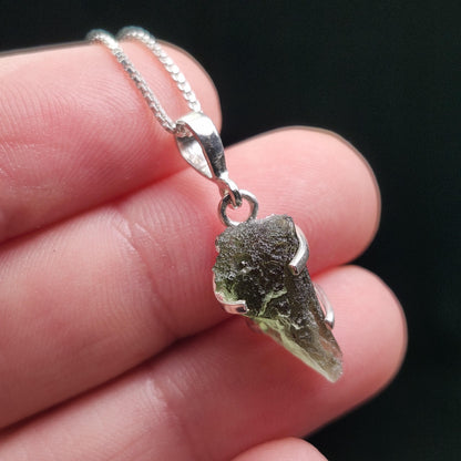 Genuine Moldavite Pendant, Sterling Silver Moldavite Necklace