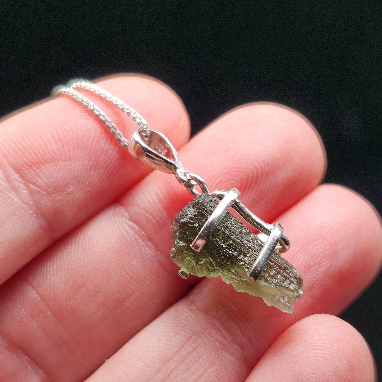 Genuine Moldavite Pendant, Sterling Silver Moldavite Necklace