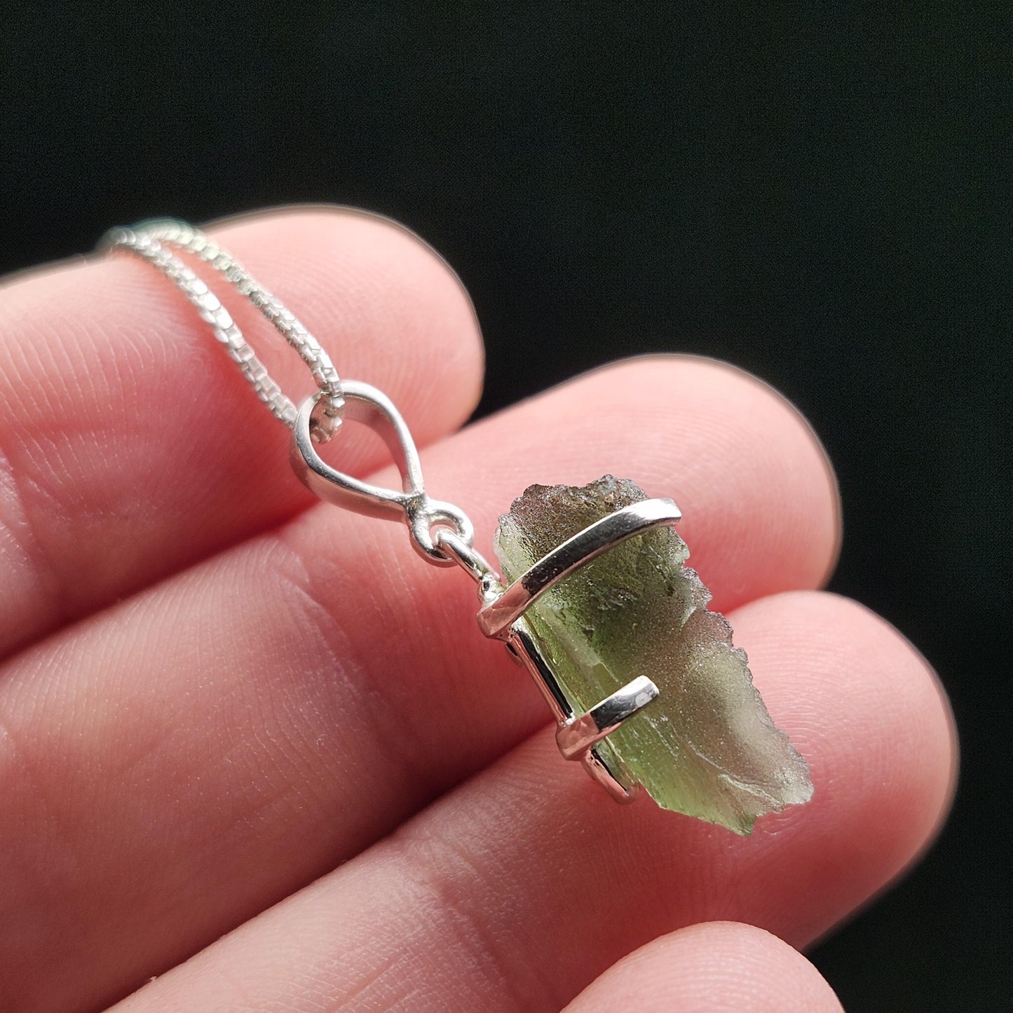 Genuine Moldavite Pendant, Sterling Silver Moldavite Necklace