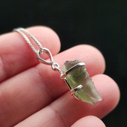 Genuine Moldavite Pendant, Sterling Silver Moldavite Necklace