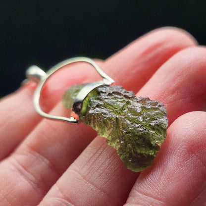 Moldavite Pendant, Genuine Sterling Silver Moldavite Necklace
