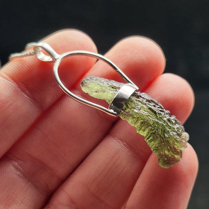 Moldavite Pendant, Genuine Sterling Silver Moldavite Necklace