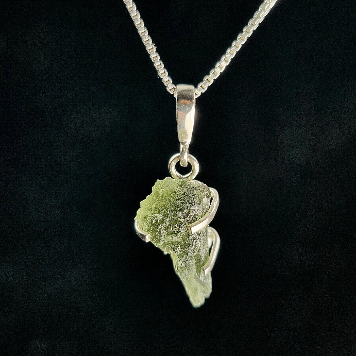 Genuine Moldavite Pendant, Sterling Silver Moldavite Necklace
