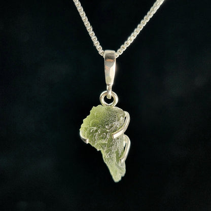 Genuine Moldavite Pendant, Sterling Silver Moldavite Necklace