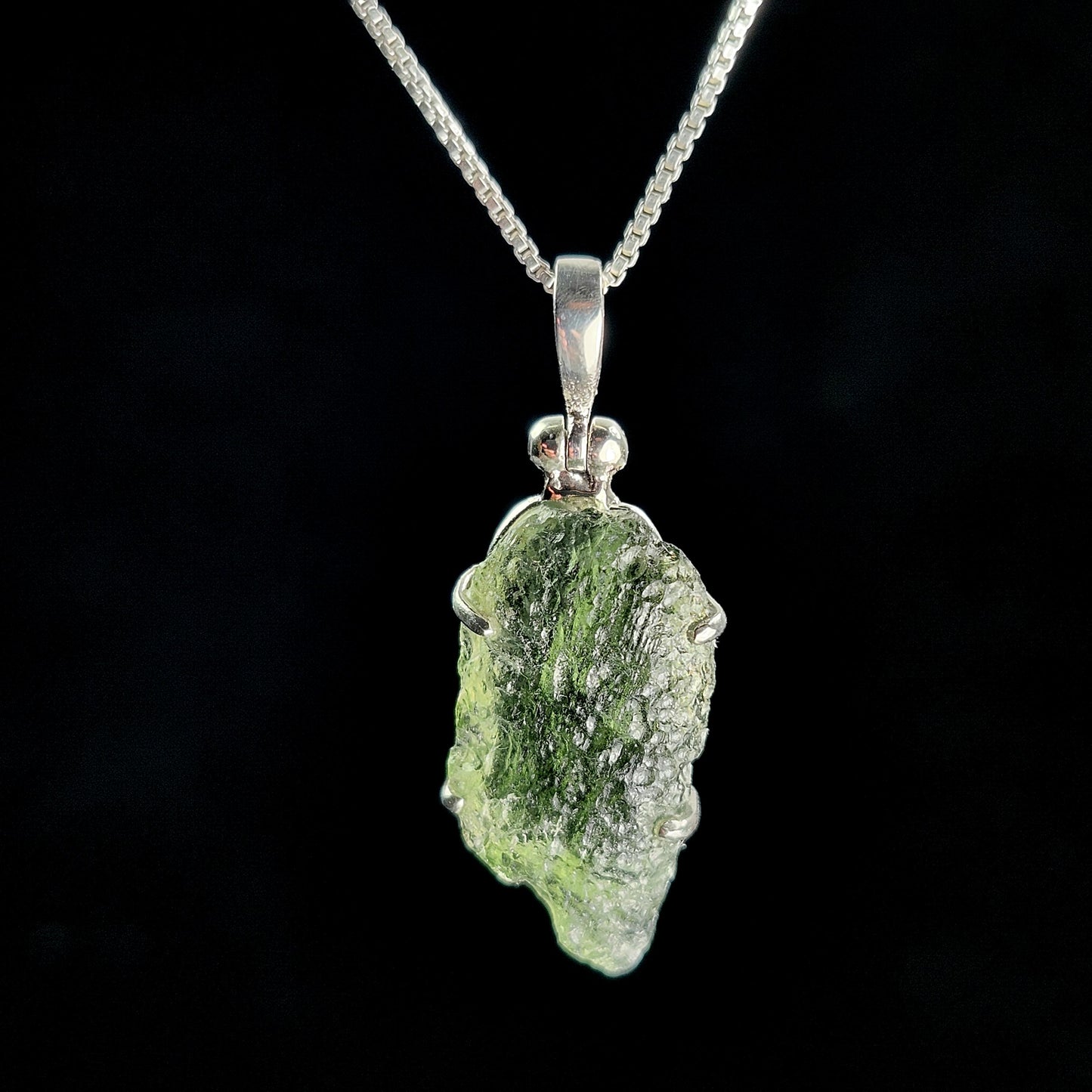 Genuine Moldavite Pendant, Sterling Silver