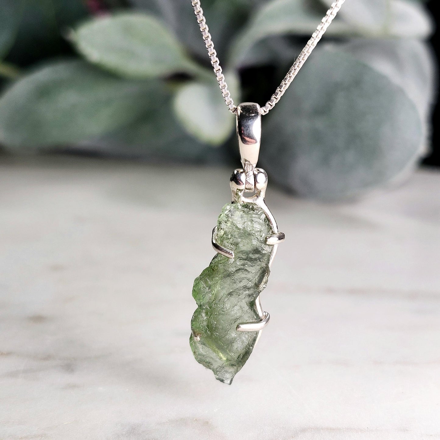 Genuine Moldavite Pendant, Sterling Silver