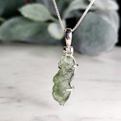 Genuine Moldavite Pendant, Sterling Silver