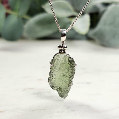 Genuine Moldavite Pendant, Sterling Silver