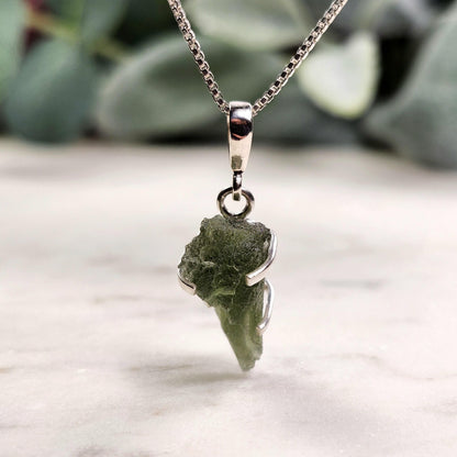 Genuine Moldavite Pendant, Sterling Silver Moldavite Necklace
