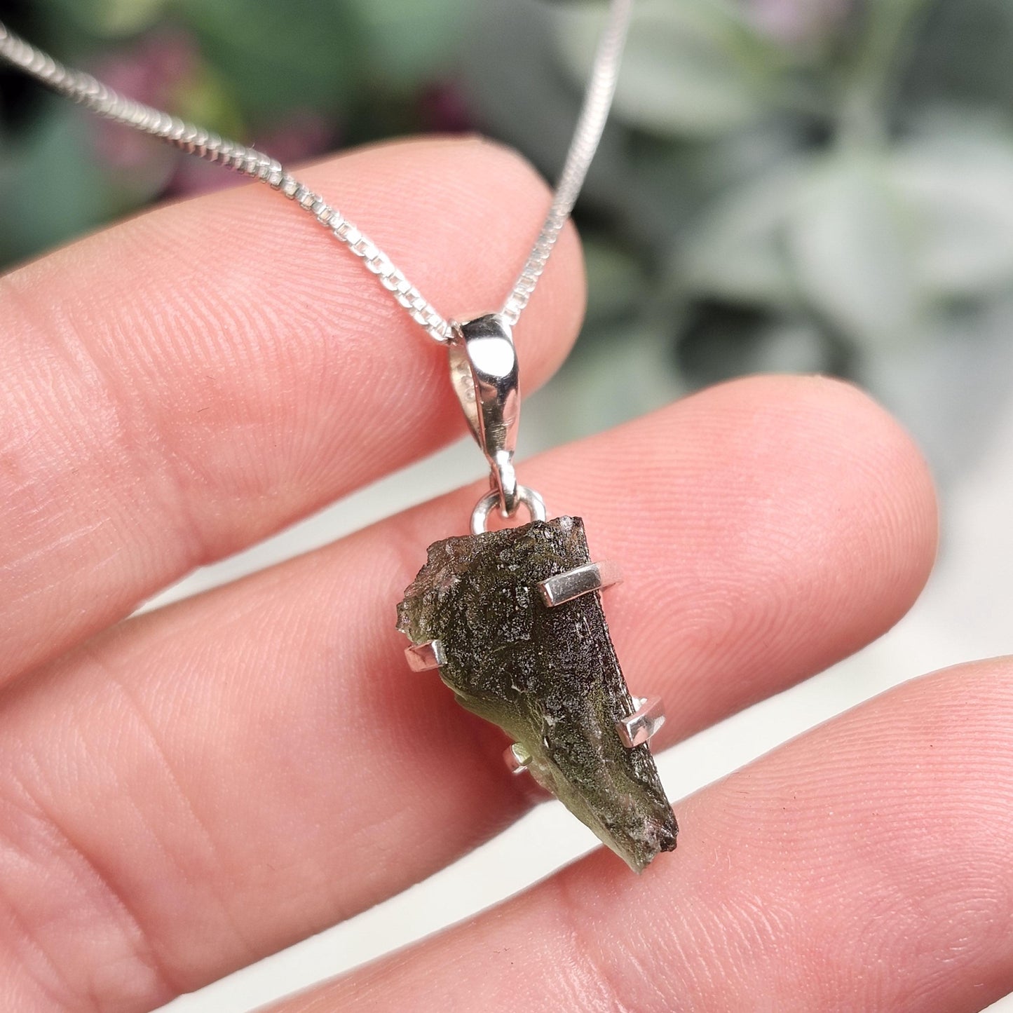 Genuine Moldavite Pendant, Sterling Silver Moldavite Necklace