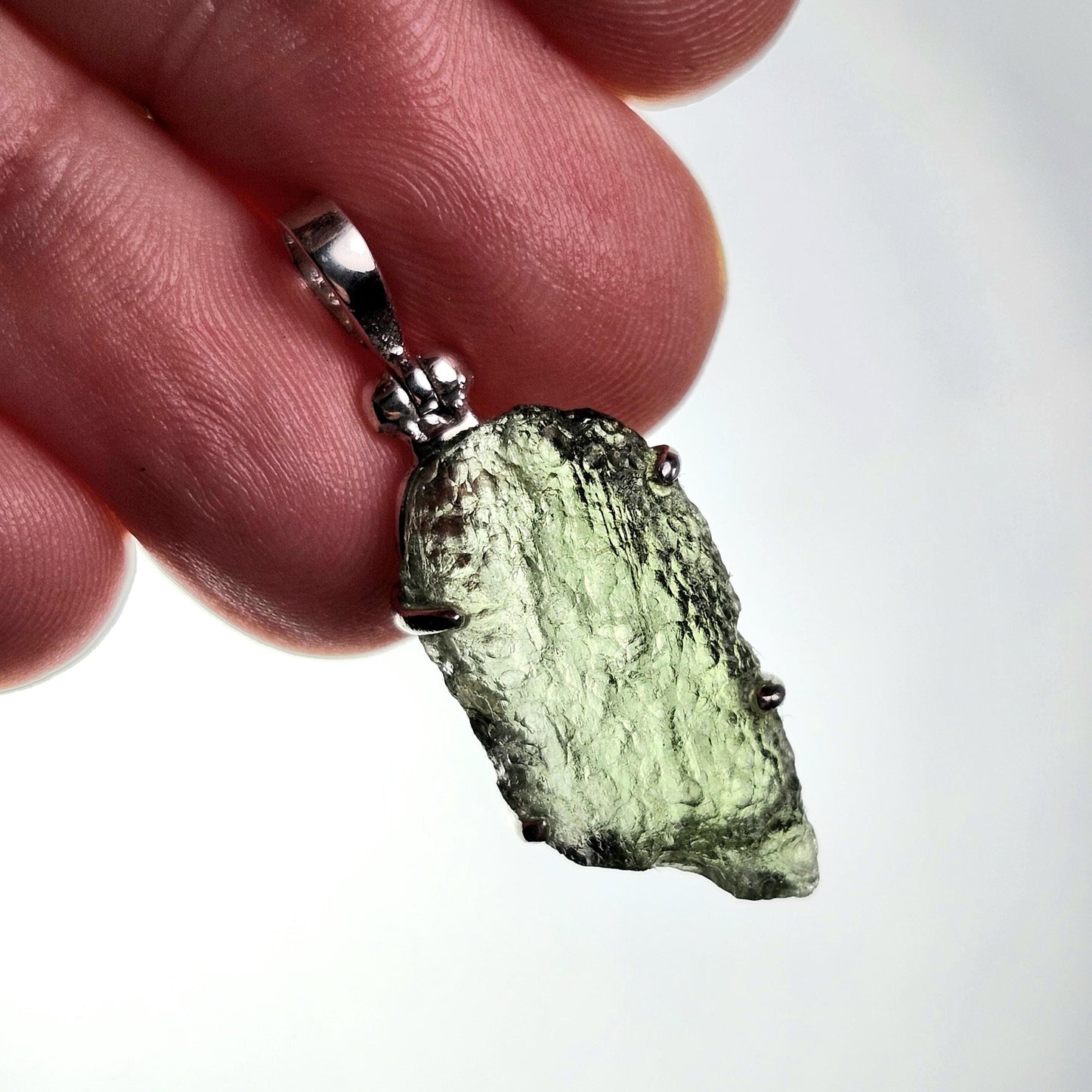 Genuine Moldavite Pendant, Sterling Silver
