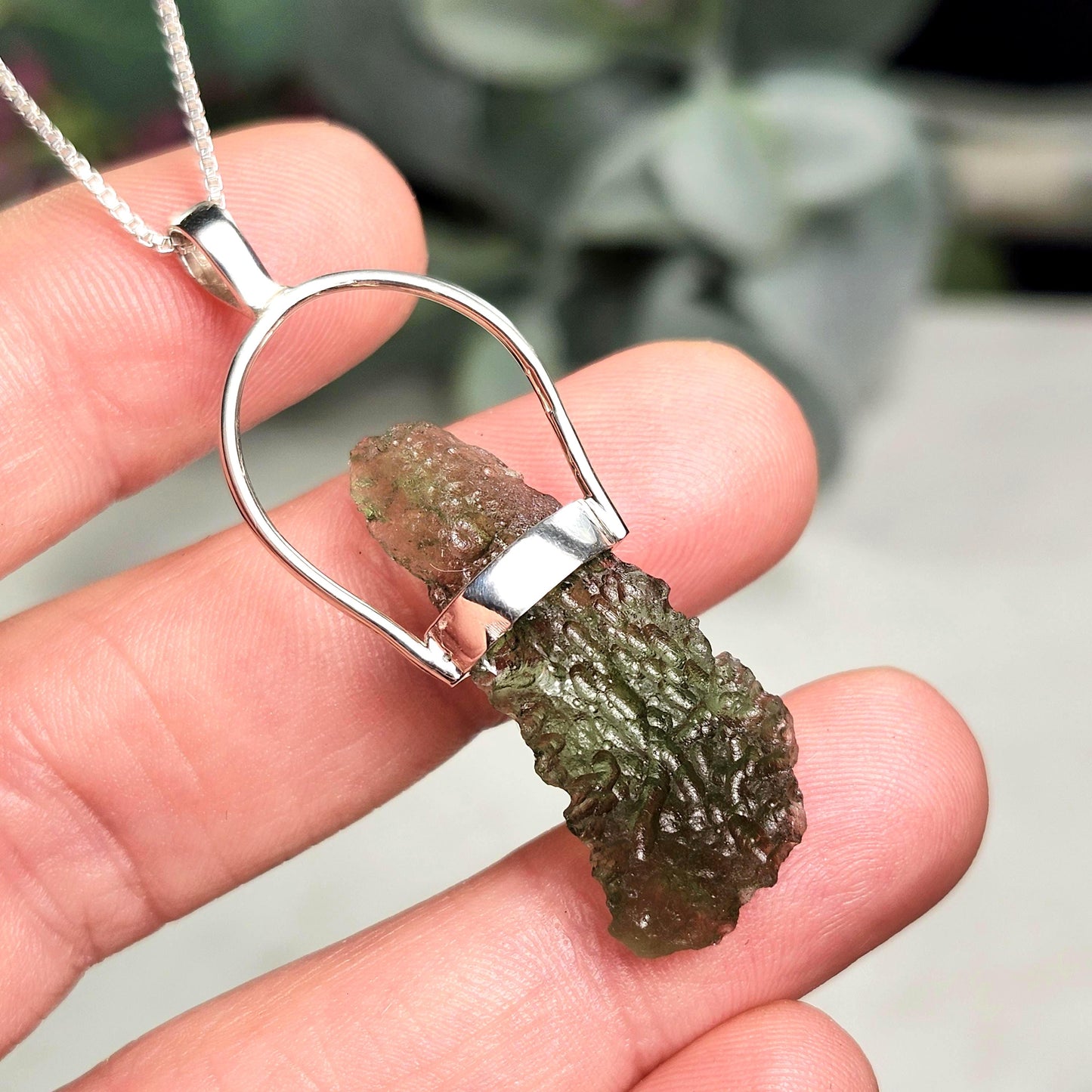 Moldavite Pendant, Genuine Sterling Silver Moldavite Necklace