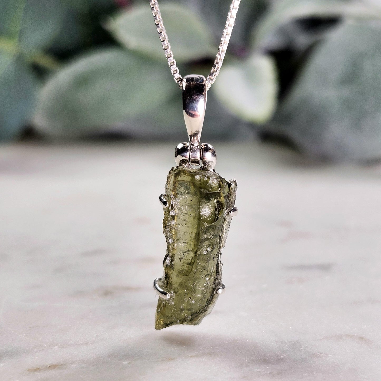 Moldavite Pendant, Authentic Sterling Silver Moldavite Tektite Necklace, Genuine Moldavite Crystal