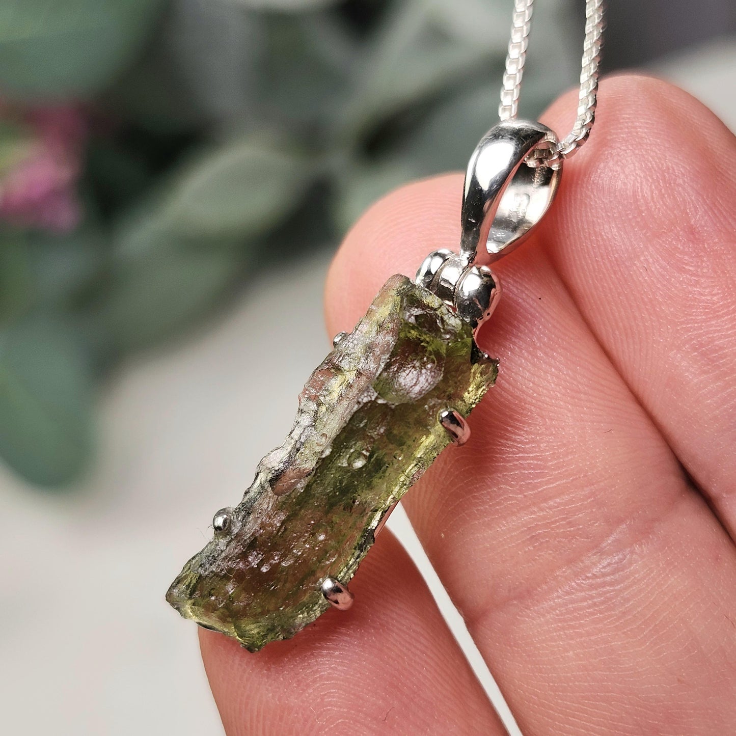 Moldavite Pendant, Authentic Sterling Silver Moldavite Tektite Necklace, Genuine Moldavite Crystal