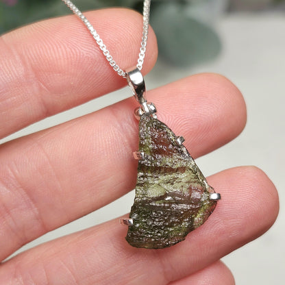 Genuine Moldavite Pendant, Authentic Sterling Silver Moldavite Necklace