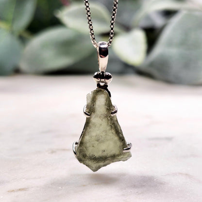 Moldavite Pendant, Authentic Sterling Silver Moldavite Necklace, Genuine Moldavite