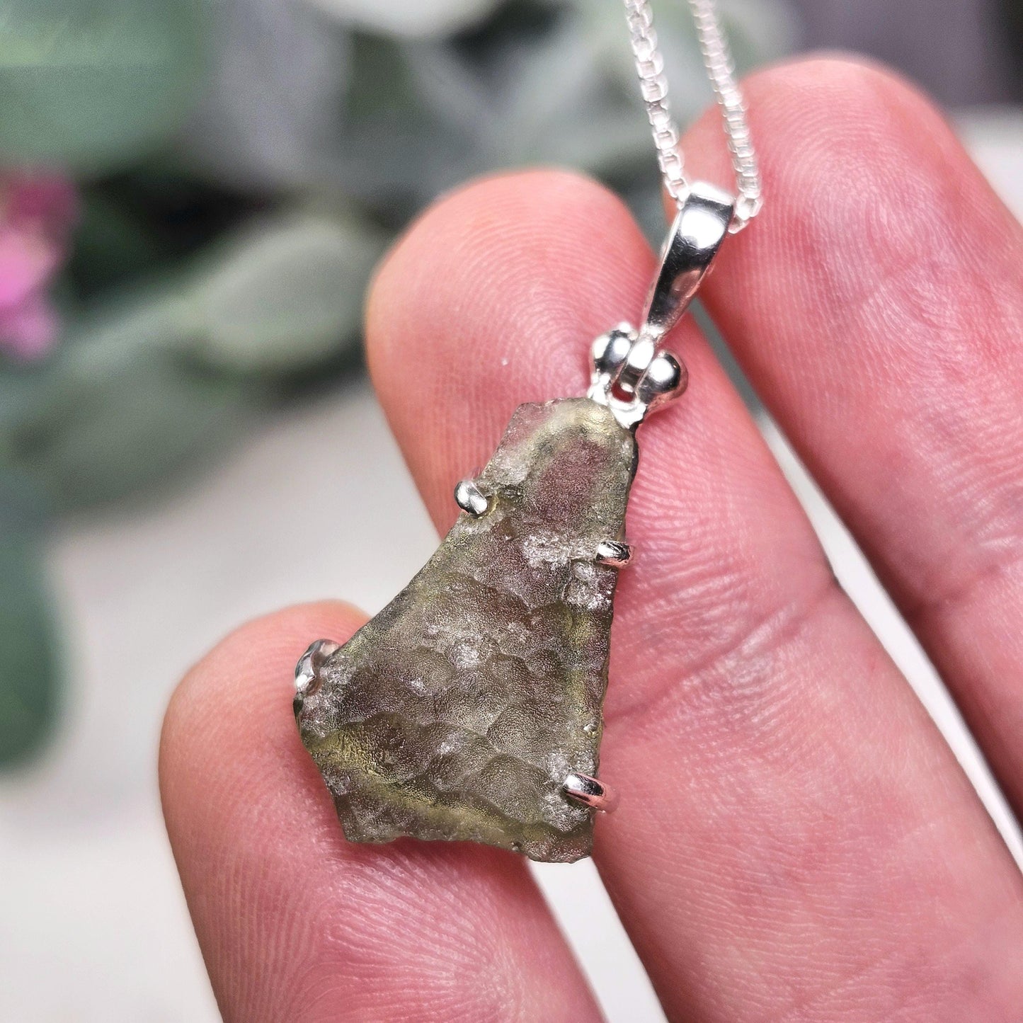 Moldavite Pendant, Authentic Sterling Silver Moldavite Necklace, Genuine Moldavite
