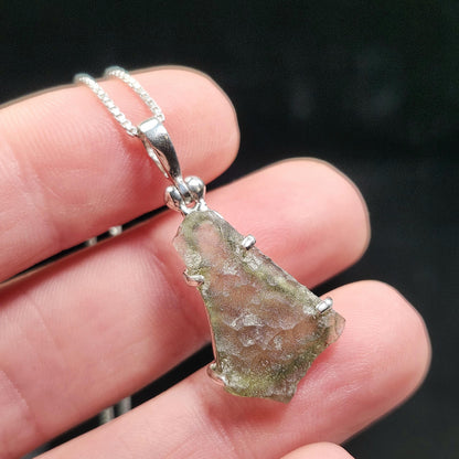 Moldavite Pendant, Authentic Sterling Silver Moldavite Necklace, Genuine Moldavite