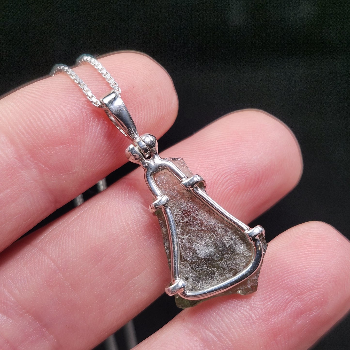 Moldavite Pendant, Authentic Sterling Silver Moldavite Necklace, Genuine Moldavite
