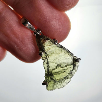 Genuine Moldavite Pendant, Authentic Sterling Silver Moldavite Necklace