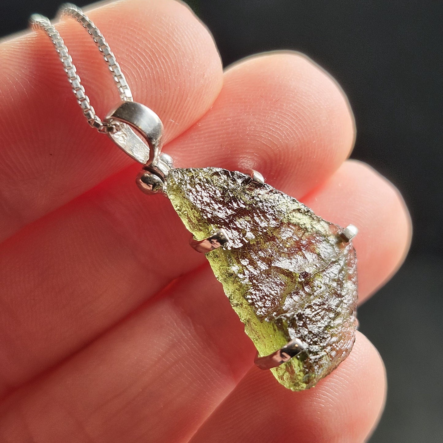 Genuine Moldavite Pendant, Authentic Sterling Silver Moldavite Necklace