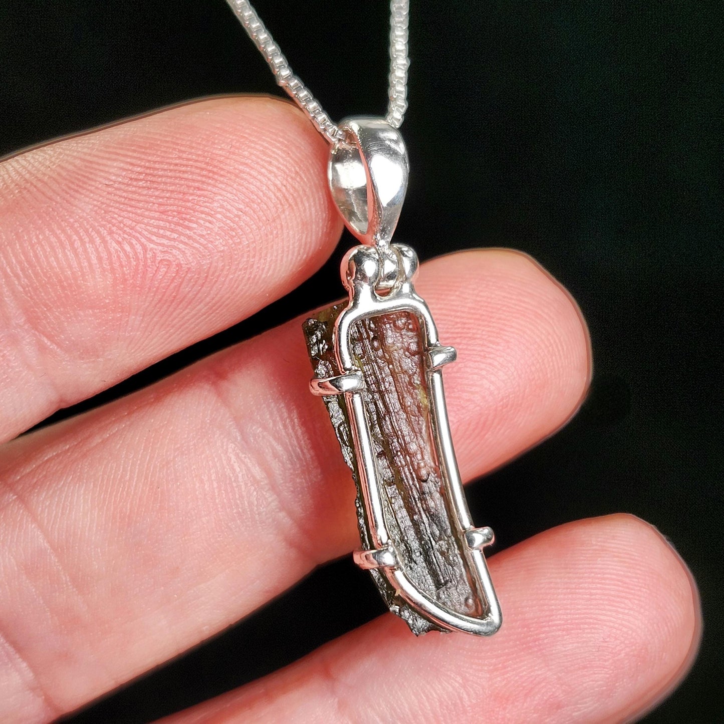 Moldavite Pendant, Authentic Sterling Silver Moldavite Tektite Necklace, Genuine Moldavite Crystal