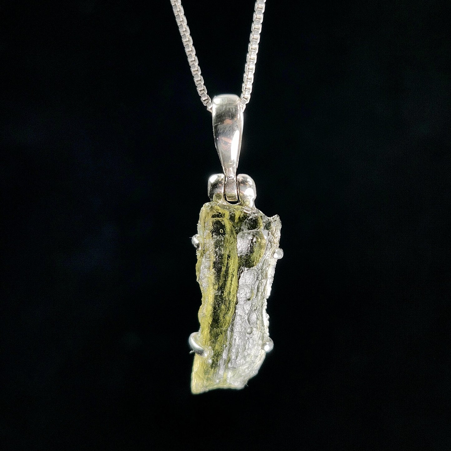 Moldavite Pendant, Authentic Sterling Silver Moldavite Tektite Necklace, Genuine Moldavite Crystal