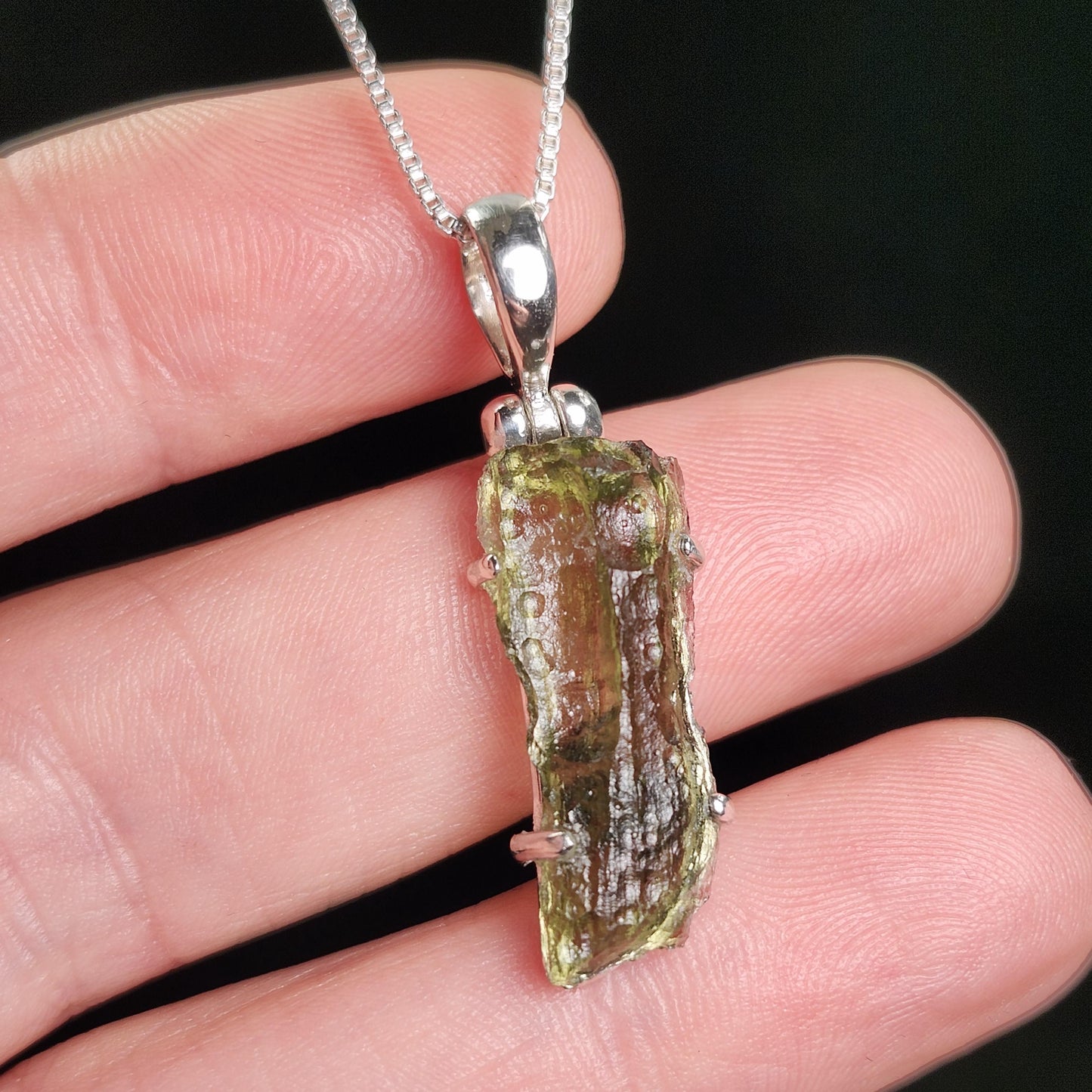 Moldavite Pendant, Authentic Sterling Silver Moldavite Tektite Necklace, Genuine Moldavite Crystal