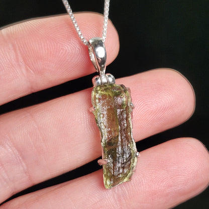 Moldavite Pendant, Authentic Sterling Silver Moldavite Tektite Necklace, Genuine Moldavite Crystal