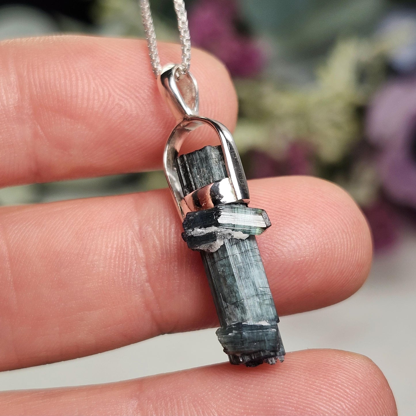 Blue Tourmaline Pendant, Sterling Silver Tourmaline Necklace