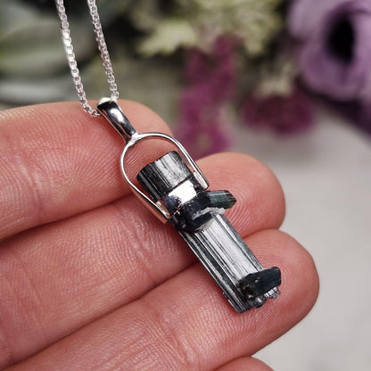 Blue Tourmaline Pendant, Sterling Silver Tourmaline Necklace