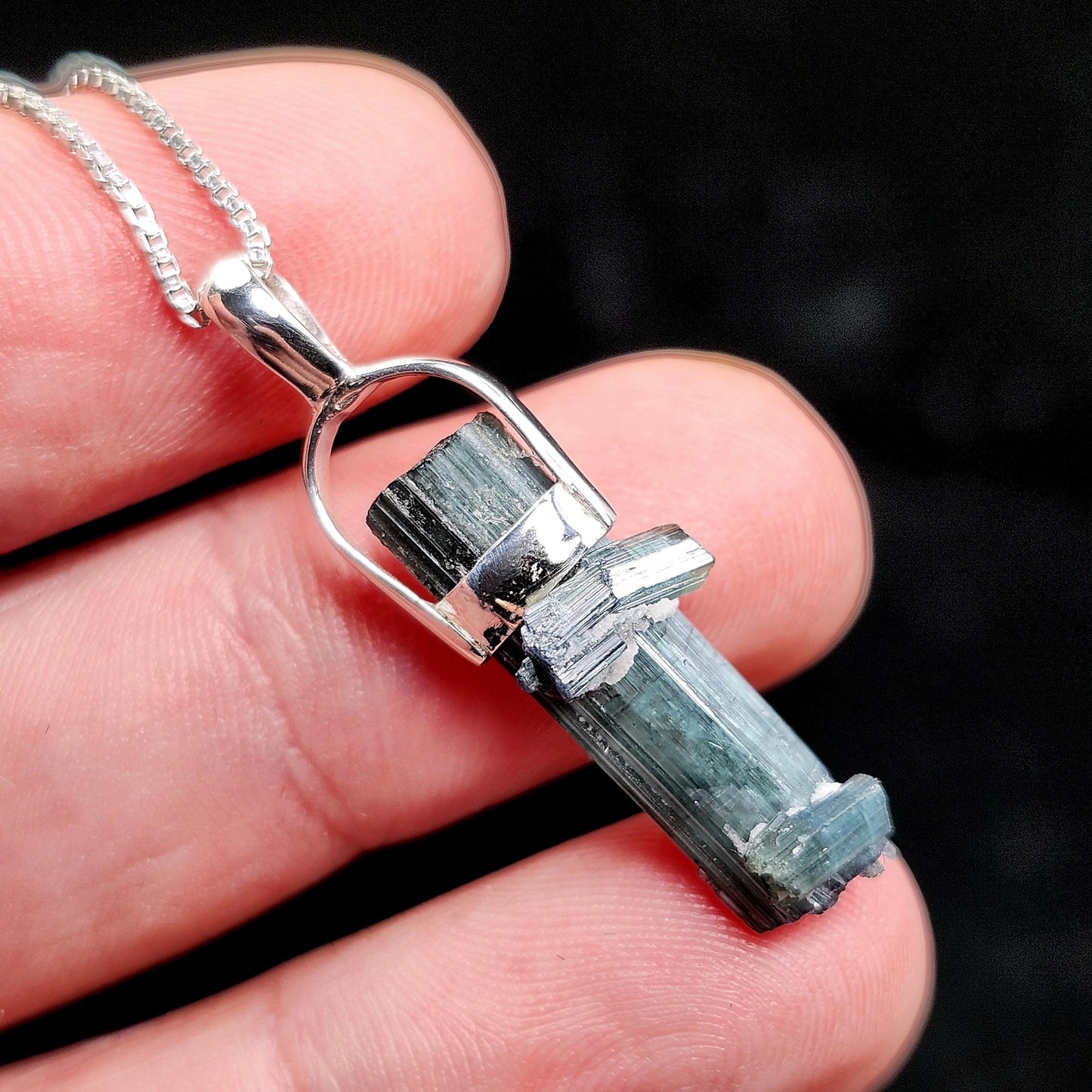 Blue Tourmaline Pendant, Sterling Silver Tourmaline Necklace