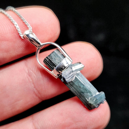 Blue Tourmaline Pendant, Sterling Silver Tourmaline Necklace