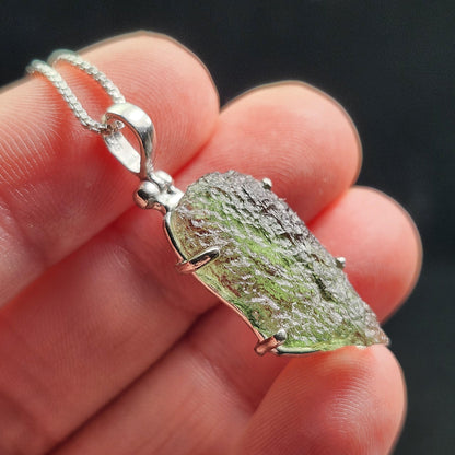 Genuine Moldavite Pendant, Sterling Silver