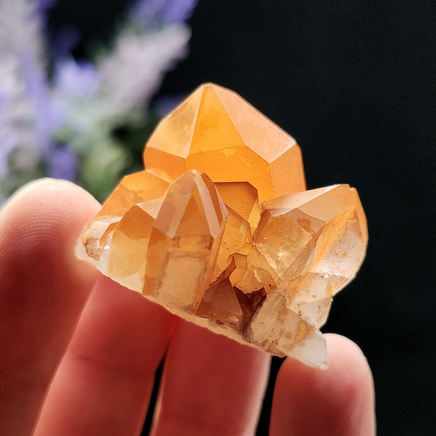 Tangerine Quartz Cluster, Natural Brazilian Hematoid Quartz Stone