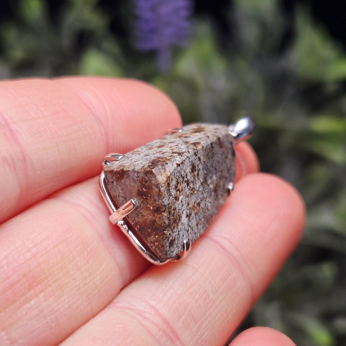 Chondrite Meteorite Pendant, Polished Meteor Sterling Silver Necklace