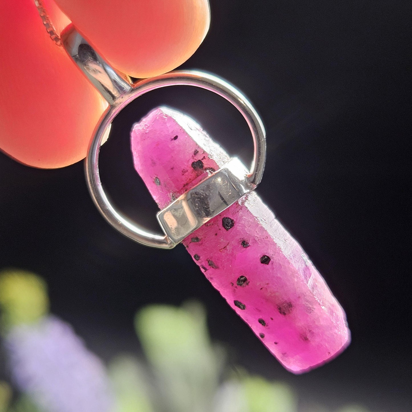 Ruby Crystal Pendant, Raw Indian Crystal Sterling Silver Pendant