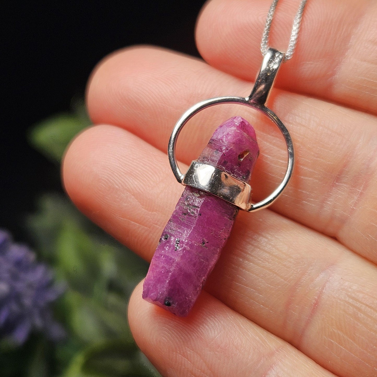 Ruby Crystal Pendant, Raw Indian Crystal Sterling Silver Pendant
